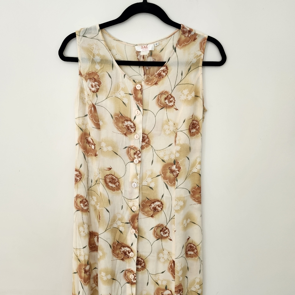 Vintage Floral Maxi Dress in Cream and Tan - Picture 2 of 7